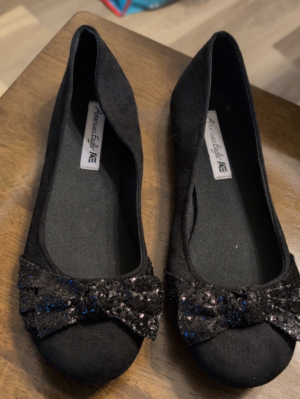 American Eagle Outfitters Black Sequin Bow Flats